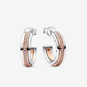 Two-tone Logo & Pave Hoops Rose