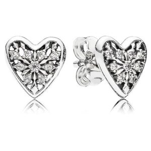 Ice crystal heart stud earrings