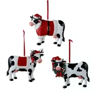 3 ASST COW ORN IN SANTA OUTFITS