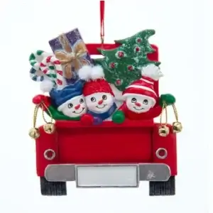 SNOWMAN FAMILY 0F 3 IN RED TRUCK