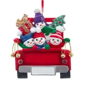 SNOWMAN FAM OF 4 IN RED TRUCK OR