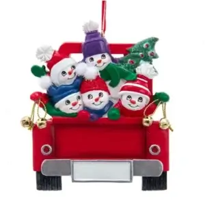 SNOWMAN FAM OF 5 IN RED TRUCK OR