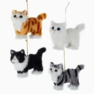 4 ASST FURRY CATS ORN