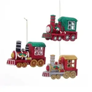 3 ASST GLITTER TRAINS ORN