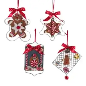 4 ASST GINGERBREAD ON TRAY ORN