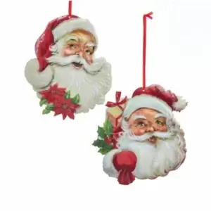 2 ASST METAL SANTA HEAD ORN