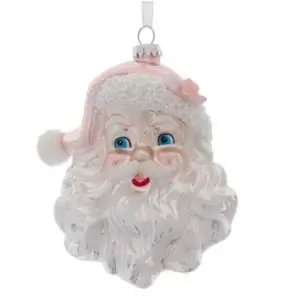 PINK GLITTER SANTA FACE ORN