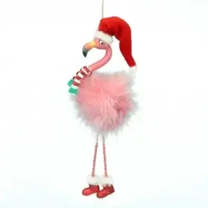 FLAMINGO W DANGLE LEGS SANTA HA