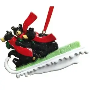 FAM OF 3 BLK BEAR ON SLED ORN