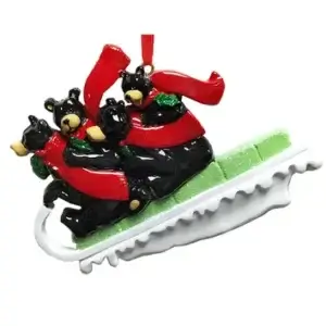 FAM OF 4 BLK BEAR ON SLED ORN