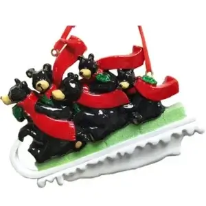 FAM OF 5 BLK BEAR ON SLED ORN