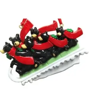 FAM OF 6 BLK BEAR ON SLED ORN